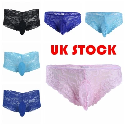 UK Mens Sexy Lingerie Sissy Pouch Panties Lace Boxer Briefs Underwear Underpants
