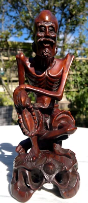 Antique 19thC Chinese Carved Rosewood Lohan Figure  8" / 20.5 cms - Image 1 of 4