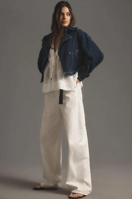 Chaqueta Pilcro Recortada Denim Peacoat Anthropologie Manga Larga Botón Azul S Nueva con Etiquetas Foto 1 de 4