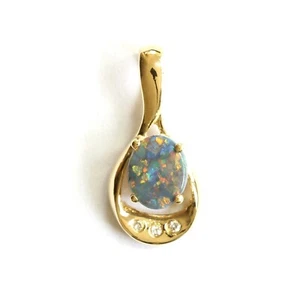 Natural solid black opal 0.54ct pendant set in 18ct 18K yellow gold - Picture 1 of 6