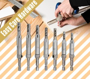 7 pcs Self Centering Hinge Drill Bit Set HSS Pilot Hole Guides Door Drawerx New - Picture 1 of 12