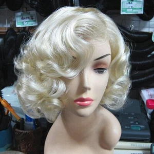 Women Short Light Blonde Wavy Curly Hair Cosplay Marilyn Monroe Party Wig - Picture 1 of 3