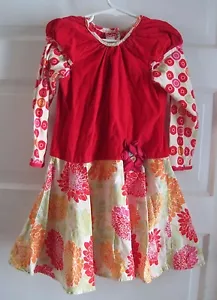 B. Baby Lulu Applique Floral Corduroy LS Patchwork Cotton Twirl Dress Girls 5 - Picture 1 of 8