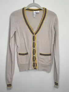 Vintage Cardigan Tan Yellow Sweater V Neck Small Lightweight Knit Top Womens DC - Picture 1 of 7