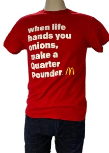 McDonalds Red Tshirt Sz M When Life Hands You Onions Make A Quarter Pounder Logo - Picture 1 of 8