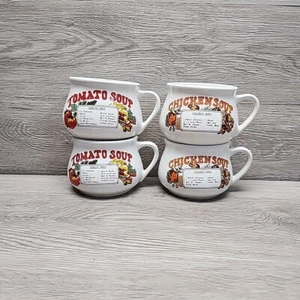 Lot Of 4 Vintage Soup Recipe Mugs Cups Bowls with Handles 2x Chicken 2x Tomato - Picture 1 of 5