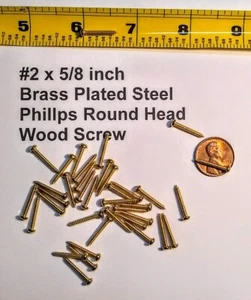 100 Brass Plated SMALL Wood Screw Size #2 x 5/8" Round Head Phillips QTY 100 - Picture 1 of 5