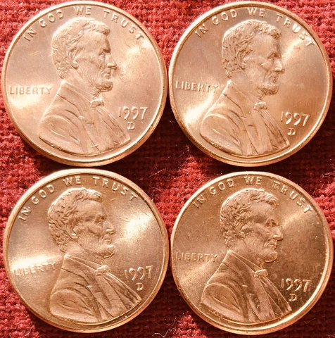 1997 D Lincoln Memorial Cent BU Penny US Coin - Lot Of Four Cover