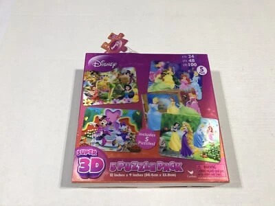 Paquete de 5 rompecabezas hologramas super 3D 5 rompecabezas en 1 caja Disney Princess Foto 1 de 4