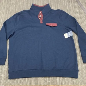 St Johns Bay Sweatshirt Mens 2XL XXL Long Sleeve 1/4 Snap Blue Front Pocket NWT - Picture 1 of 11