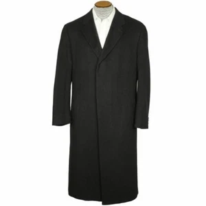 Vintage Mens Overcoat 100% Italian Cashmere Black Coat Size 42 Excellent - Picture 1 of 10