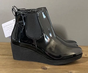 Aerosoles Brandi Wedge Boots Women's Size 5 Black Patent Leather New - Picture 1 of 11
