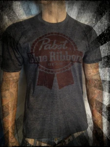 Pabst Beer Heather Navy T-Shirt Maroon Print  - Bild 1 von 1