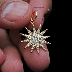 Colgante con dije de diamantes Starburst de oro macizo de 14 k, colgante de oro con diamantes Starburst - Imagen 1 de 2