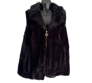Marc New York Black Faux Fur Vest Womens Size XL Zip Up Lined Pockets V-Neck - Picture 1 of 15