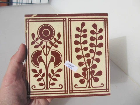 Antique Ceramic Tile Vintage Floral Art Nouveau Flowers Old Leaf "Maw Co" Cover
