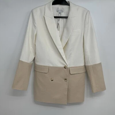 Nuevo con etiquetas Blazer Something Azul Marino Para Mujer Talla M Mezcla de Lino Dos Tonos $195 Nuevo Foto 1 de 4