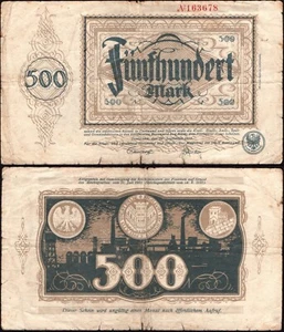500 Marchi 1922 Germania / Dortmund - Serie: 163678 - "G" - "D18" - Foto 1 di 4