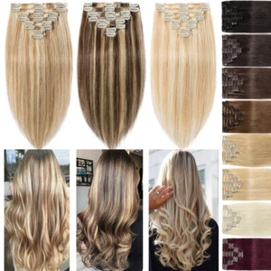 Real THICK 160g++ Double Weft Clip In Remy Human Hair Extensions Full Head 8PCS - Picture 1 of 55