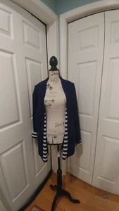 J Crew Wool Cardigan Sweater Size XL Navy with striped Retail $148.00 - Picture 1 of 4