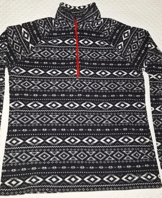 Pullover para mujer Eddie Bauer negro blanco estampado azteca polar 1/4 cremallera XL Foto 1 de 4