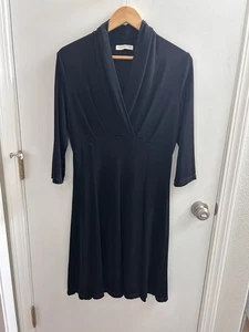 Coldwater Creek Women's Black Jersey 3/4 Sleeve V-neck Midi Dress PM - Picture 1 of 13