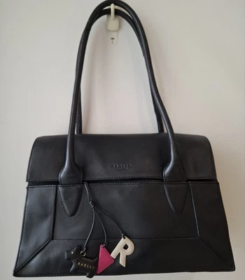 RADLEY BLACK LEATHER SHOULDER BAG, EXTERIOR LOOKS NEW - image 1 of 4