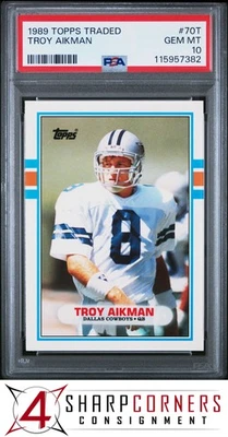 Troy Aikman RC 1989 Topps negociado #70T Cowboys Hof PSA 10 Foto 1 de 2