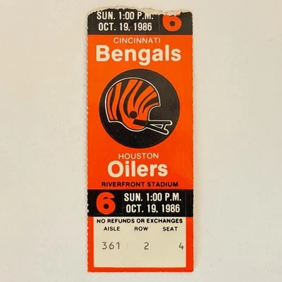 Bengals vs Oilers 10/19/1986 Ticket, Warren Moon 181 Yds TD, Esiason 192 Yds TD - Image 1 of 4