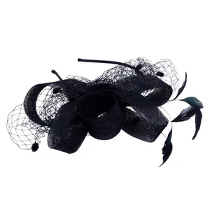 Cappello vintage a forma di cappello decorazione capelli signora cappello lino copricapo per banchetto retrò - Foto 1 di 12