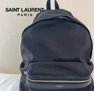 Saint Laurent Paris YSL Canvas and Leather Backpack - Navy/Black - Picture 1 of 7