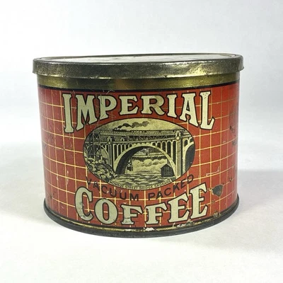 Rare Vintage Imperial Coffee Litho. Tin 1lb Spokane Monroe Street Train Bridge - Image 1 of 4