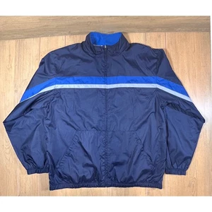 VTG athletic works Full Zip Windbreaker Dark Navy Blue Striped Lightweight - Picture 1 of 6