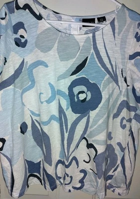 Top manga corta Rachel Zoe algodón estampado floral 1X blanco azul Foto 1 de 4