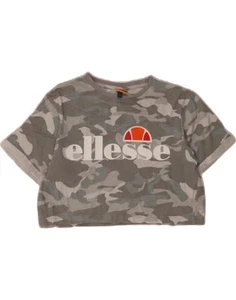 ELLESSE Womens Crop Graphic T-Shirt Top UK 8 Small Grey Camouflage Cotton KT02 - Picture 1 of 3