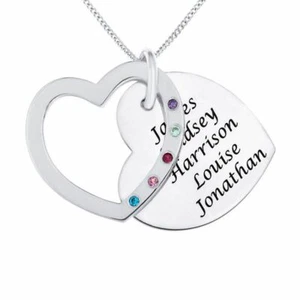 Personalisierte 5 Namenskette echt Silber Geburtsstein Anhänger Familie Andenken Geschenk - Bild 1 von 5