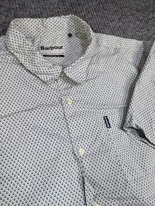 Barbour Shirt Mens XL White Blue Diamond Geometric AOP Short Sleeve Preppy Golf - Picture 1 of 9
