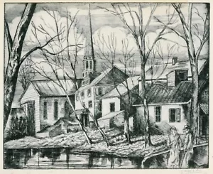Emil Ganso BEARSVILLE villaggio città chiesa a New York 1939 stampa vintage WPA - Foto 1 di 4