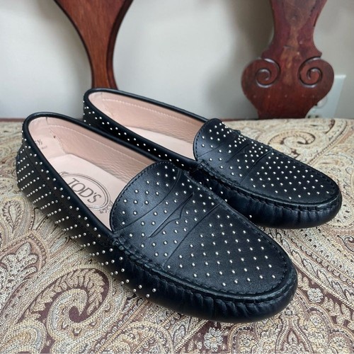 TOD’S Scarpe da guida Tod's Gommino Micro Borche in pelle nera con borchie argento taglia 6 5 COA