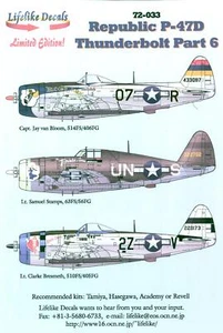 Lebensechte Aufkleber 1/72 REPUBLIC P-47D THUNDERBOLT Kämpfer Teil 6 - Bild 1 von 5
