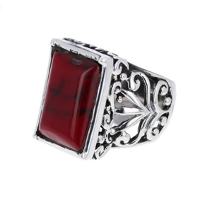 Sterling Silver, Red Jasper Large Filigree Ring, Red Stone Ring, Jasper Center - Picture 1 of 3