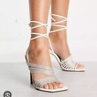 ASOS DESIGN Nest embellished strappy tie leg heeled sandals women size us 9