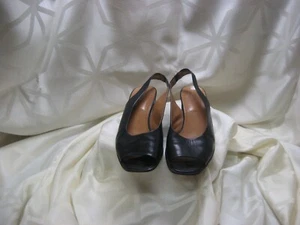 Damenschuhe Gr. 39,5 Absatz 4cm aussen schwarzes Leder Ferse und Zehen offen mit - Bild 1 von 7