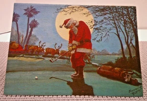Christmas Card A Midnight Pause to Relax Bernard P. Thomas Santa Golf - Picture 1 of 6