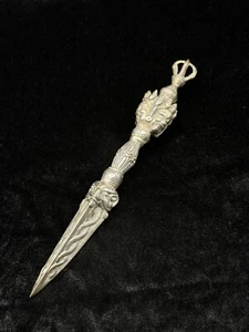 Rare Vintage Buddhism Tibetan Silver Mahakala Dorje Vajra Phurpa Faqi Dagger - Picture 1 of 10