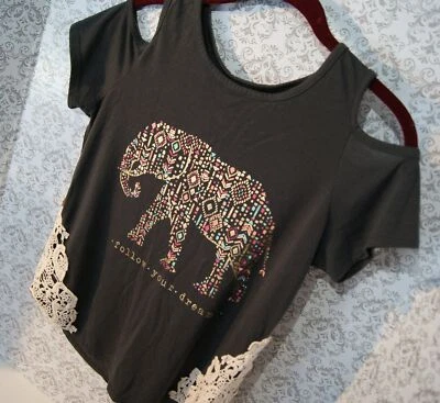 Top JR 16 Mudd Hombro Frío Estilo Retro/Vintage Detalle de Encaje Elefante Y2K LEER* Foto 1 de 4