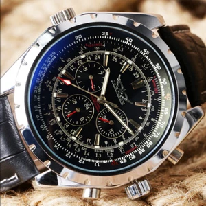 JARAGAR Luxury Men's Mechanical Military Sport Wrist Watch Genuine leather Band - Picture 1 of 8