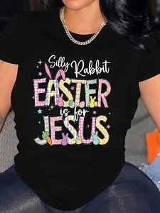 Printed Round Neck Women, Silly Rabbit Easter Pattern Printed Round Neck T-shirt - Picture 1 of 11