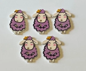 6 Purple Wooden Sheep Buttons Lamb Wood 29mm D29-18 Aussie Seller - Picture 1 of 4