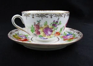 Antique Dresden Saxony Teacup & Saucer Tea Cup Floral Spray & Gold Gild Germany - Picture 1 of 10